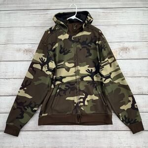 Burton Snowboards Waffle Knit Camo Full Zip Hoodie Mens Large Green Brown